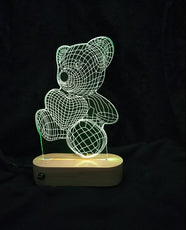 Veilleuse LED 3D Teddy – Multicolore avec base en bois 