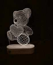 Veilleuse LED 3D Teddy – Multicolore avec base en bois 