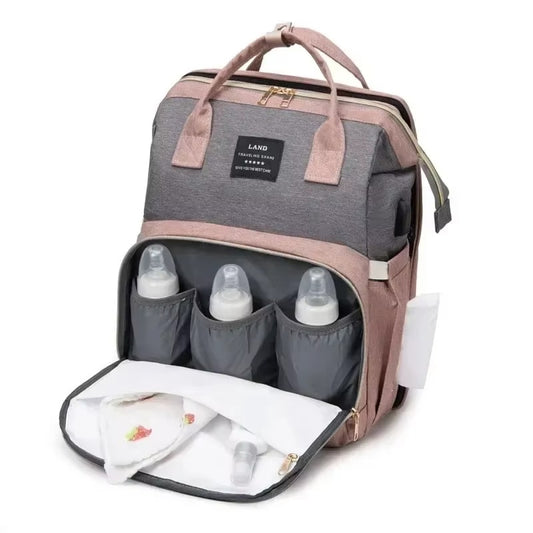 Maternity Diaper Bag with Foldable Baby Crib & Changing Mat