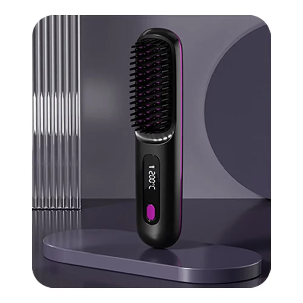 Brosse lissante sans fil en céramique avec écran LCD et ions négatifs
