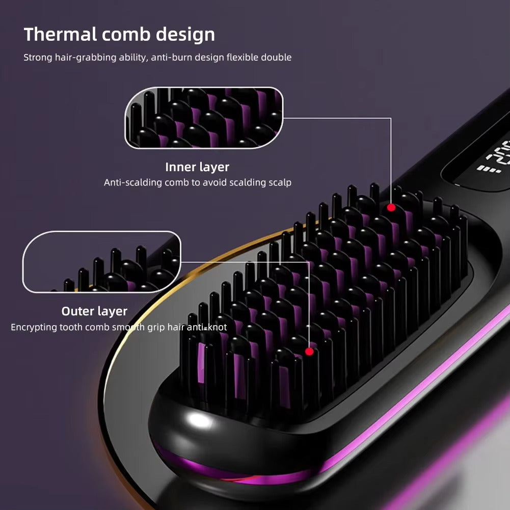 Brosse lissante sans fil en céramique avec écran LCD et ions négatifs