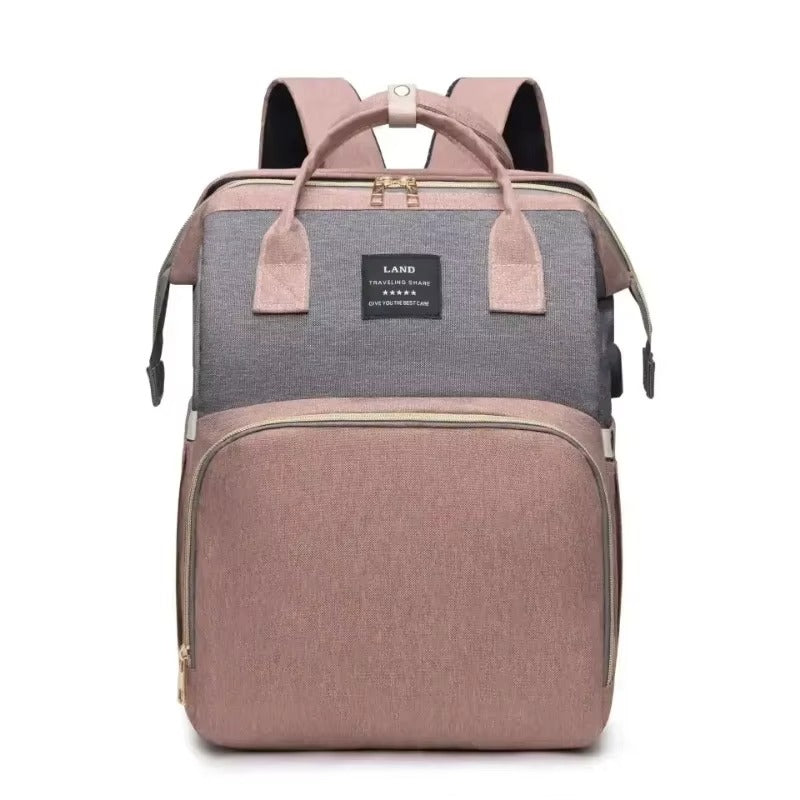 Maternity Diaper Bag with Foldable Baby Crib & Changing Mat