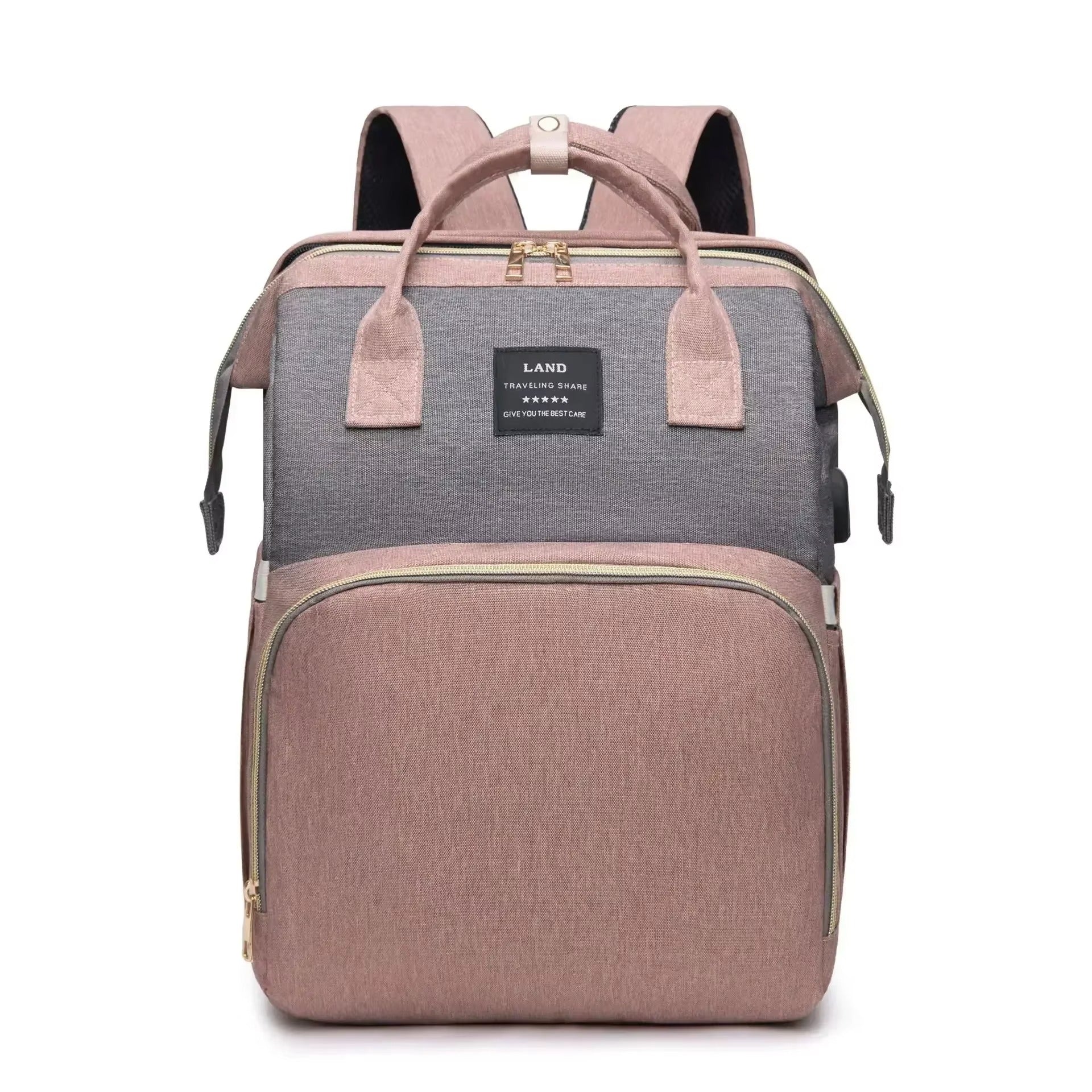 Maternity Diaper Bag with Foldable Baby Crib & Changing Mat