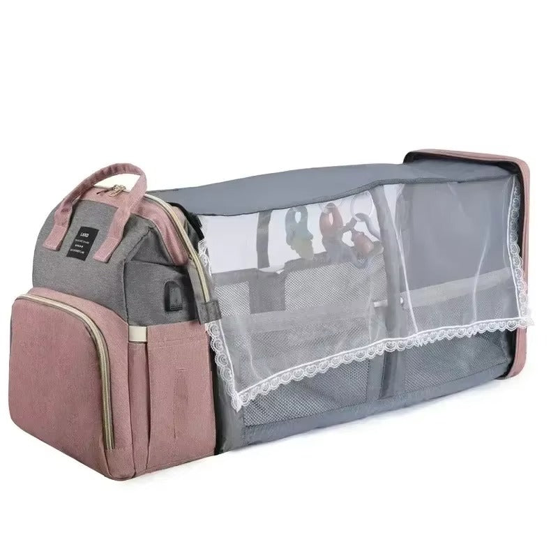 Maternity Diaper Bag with Foldable Baby Crib & Changing Mat