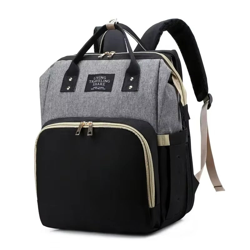 Maternity Diaper Bag with Foldable Baby Crib & Changing Mat
